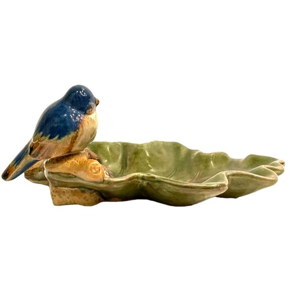 Ceramic Drip-Glazed Blue Bird Leaf Serving Dish, Candy Nut Tray Sculpture-ZQQQC - Picture 7 of 16